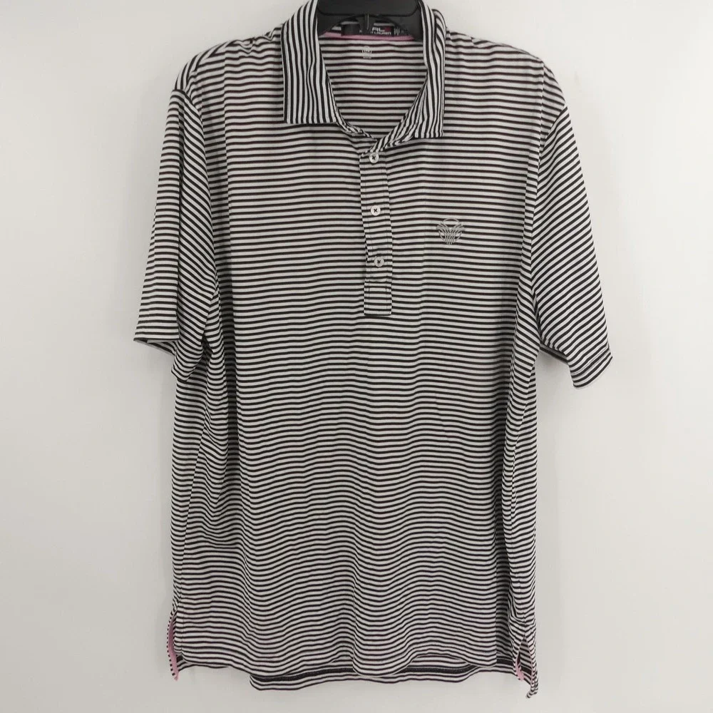 RLX Ralph Lauren Polo Shirt Black White Stripe Wicking Golf‎ Vintage Club XL